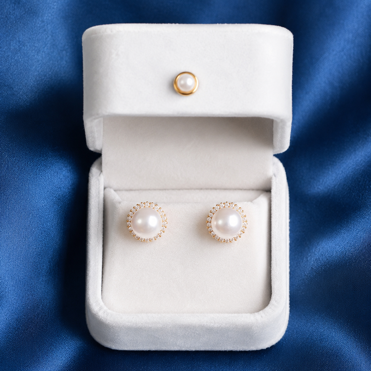 Sunflower Halo Freshwater Pearl Stud Earrings, Approx. 8mm & 10mm Pearl, S925 Sterling Silver Gold Plated Earrings for Women