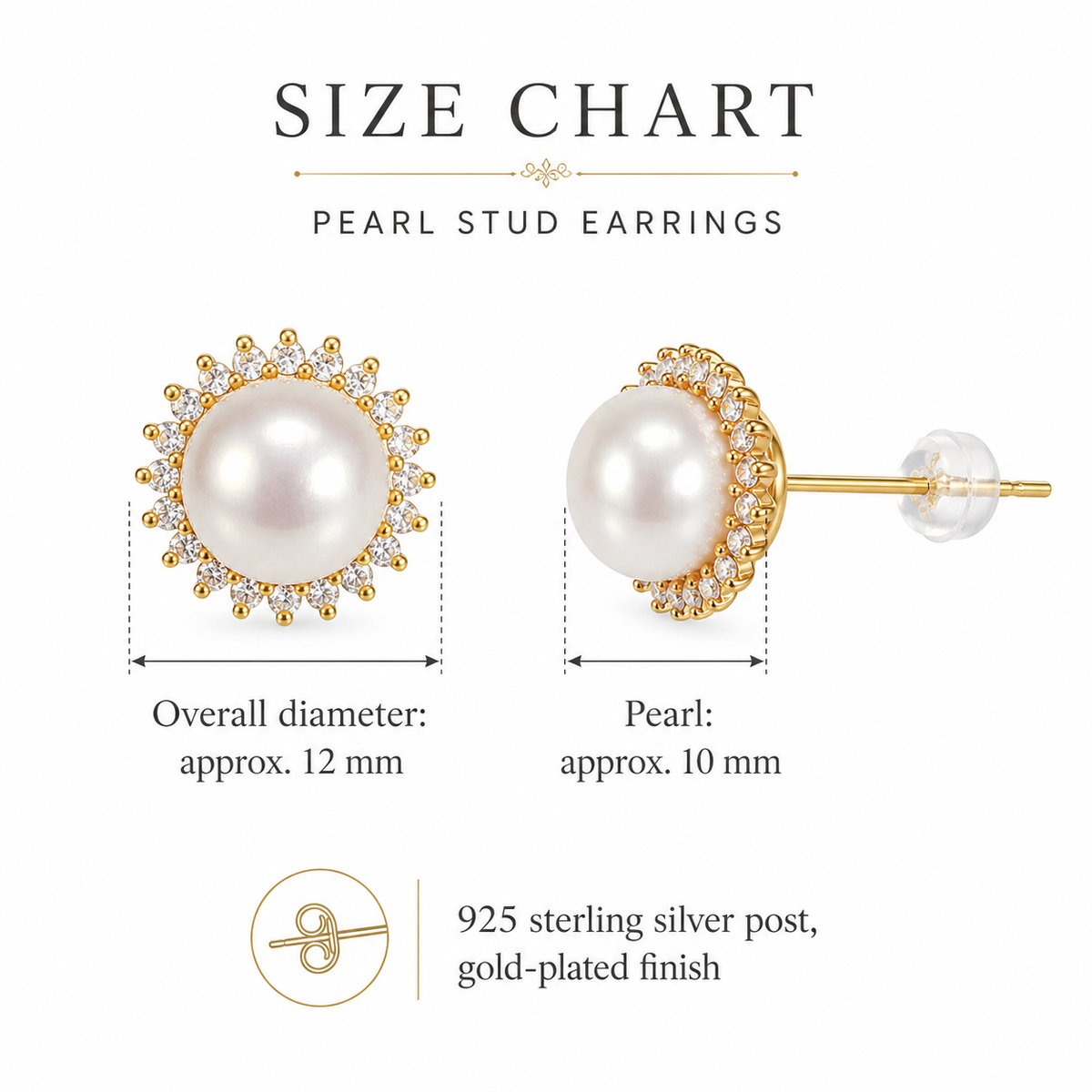 Sunflower Halo Freshwater Pearl Stud Earrings, Approx. 8mm & 10mm Pearl, S925 Sterling Silver Gold Plated Earrings for Women