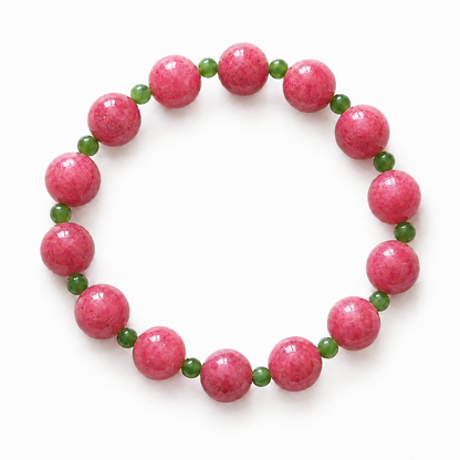 Natural Rhodonite & Green Nephrite Jade Bracelet for Women