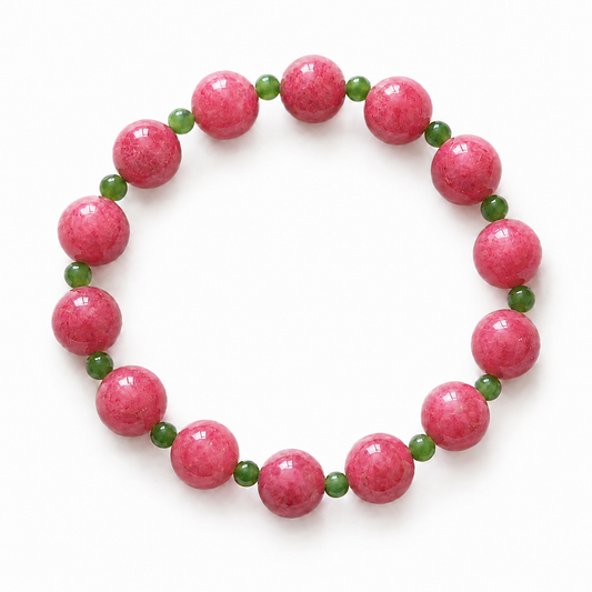 Natural Rhodonite & Green Nephrite Jade Bracelet for Women