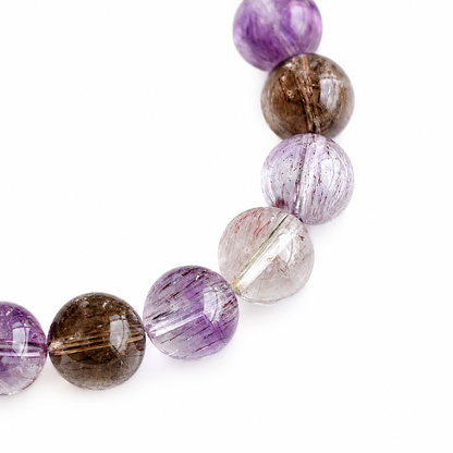 Natural Super Seven Crystal Necklace | Original Handmade Design, 9mm Beads & 925 Silver