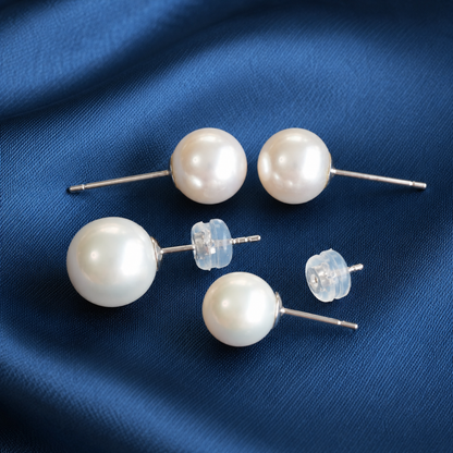 Classic Freshwater Pearl Stud Earrings, Approx. 8mm & 9-10mm, 925 Sterling Silver Post, Elegant Minimalist Jewelry Gift for Women