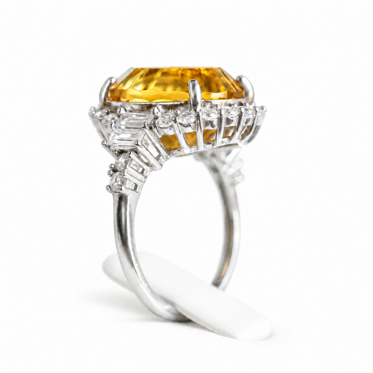 Approx. 10 Carat Brazilian Natural Citrine Oval Halo Statement Ring – 925 Sterling Silver Adjustable Ring