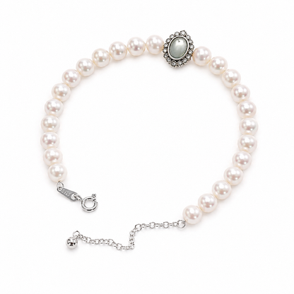 Vintage Freshwater Pearl Bracelet 6mm with 925 Sterling Silver Clasp, Adjustable Elegant Pearl Jewelry Gift for Women