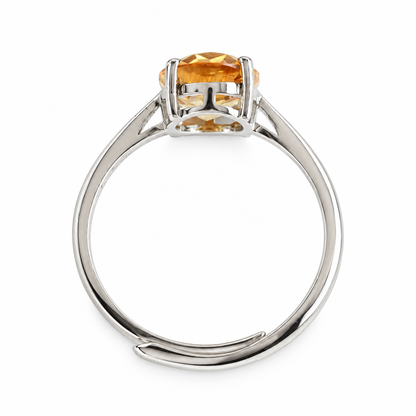 Handcrafted Natural Citrine Ring, 1.6 ct Oval Yellow Gemstone 925 Sterling Silver Adjustable Ring