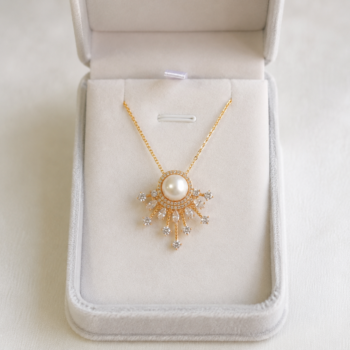 10mm Freshwater Pearl Sunburst Pendant Necklace with 925 Sterling Silver Chain – Elegant Gift for Her