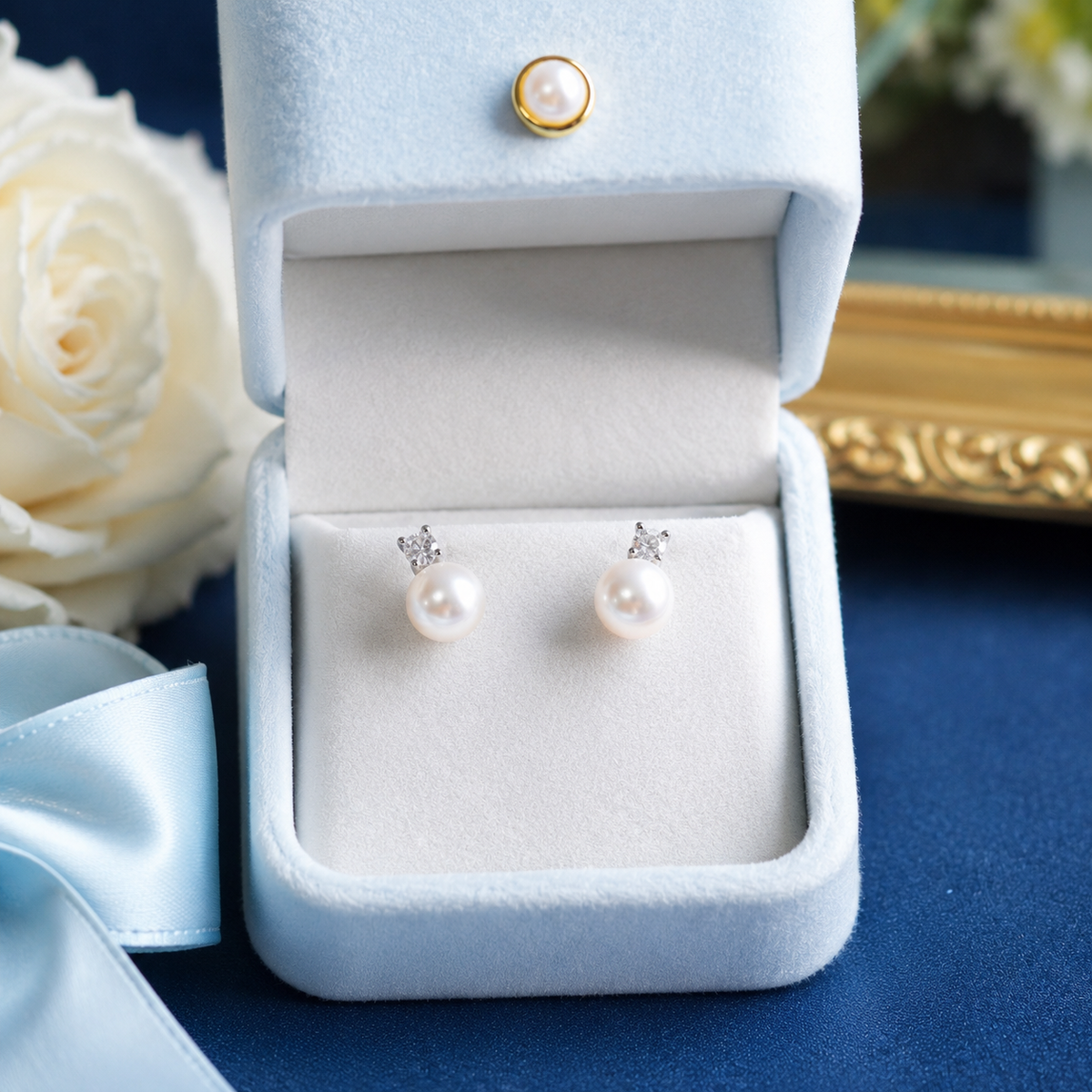 Freshwater Pearl Sparkling Stud Earrings – 8mm / 10mm – S925 Sterling Silver Posts – Gold / Silver