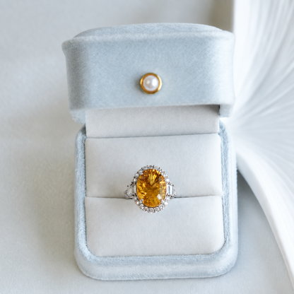 Approx. 10 Carat Brazilian Natural Citrine Oval Halo Statement Ring – 925 Sterling Silver Adjustable Ring
