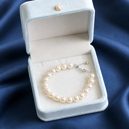 Classic 8mm Freshwater Pearl Bracelet – Adjustable 17–20cm, 925 Sterling Silver Clasp