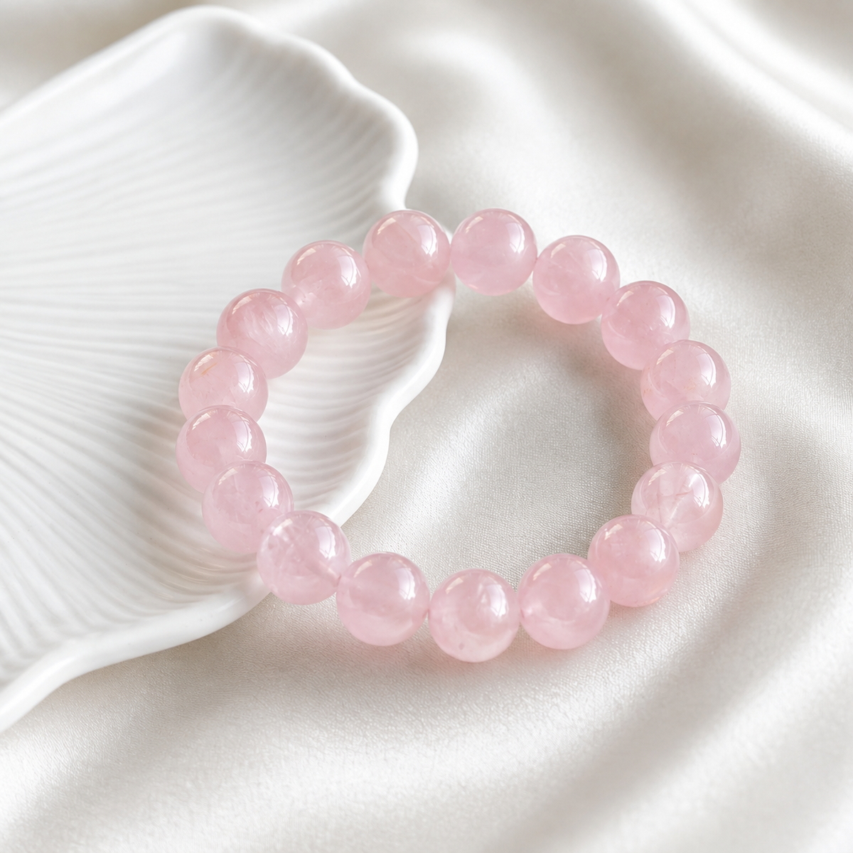 Natural Madagascar Rose Quartz Bracelet – 12mm Round Beads, Soft Pink Gemstone Bracelet