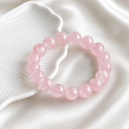 Natural Madagascar Rose Quartz Bracelet – 12mm Round Beads, Soft Pink Gemstone Bracelet