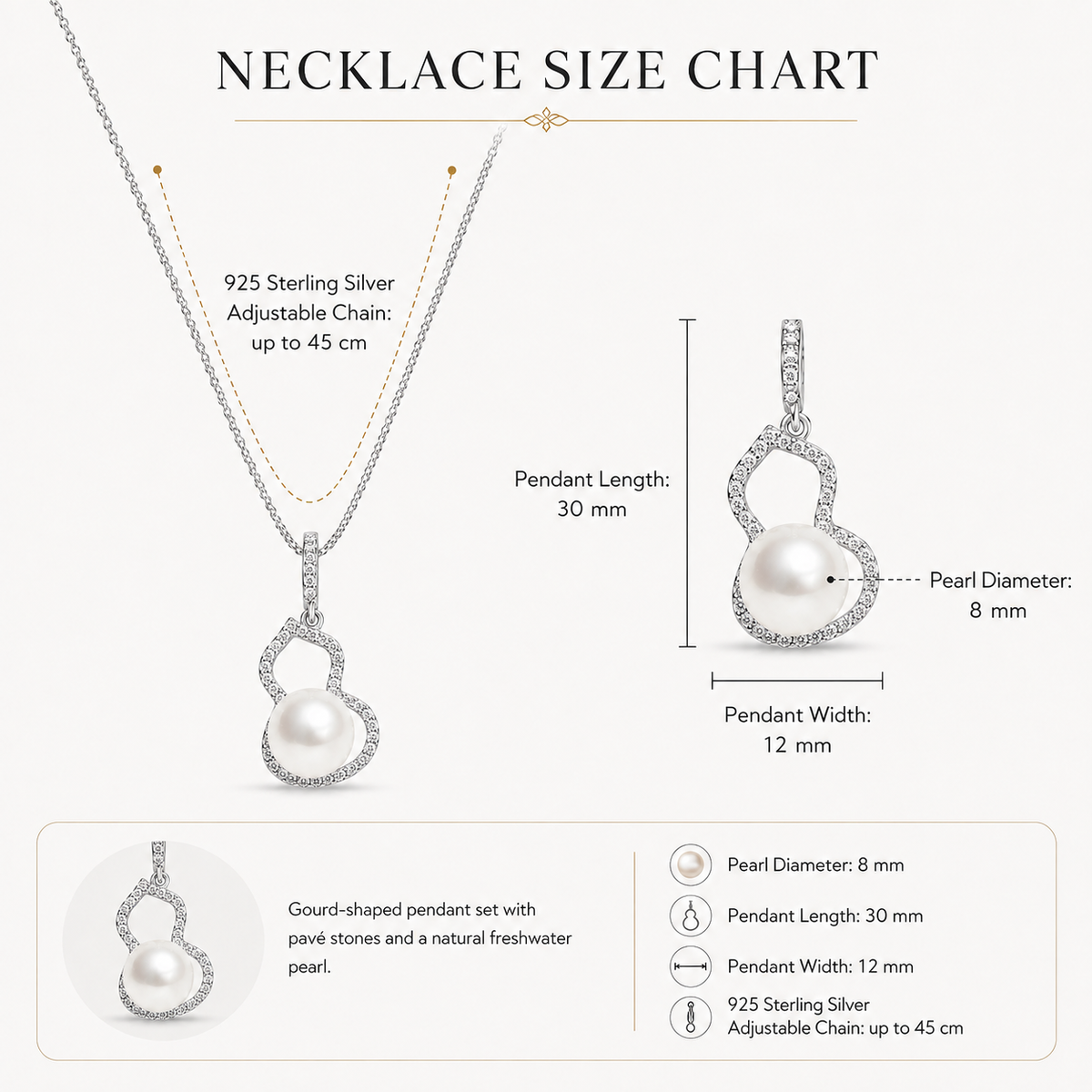 Warm Ivory Freshwater Pearl Gourd Pendant Necklace | 925 Sterling Silver