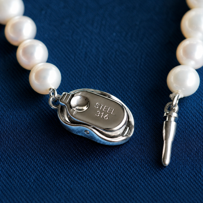 Natural Freshwater Pearl Necklace 5-6mm, Handmade Pearl Strand Necklace with 316 Stainless Steel Clasp, 45cm & 48.5cm Length Options