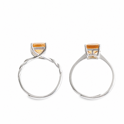 Brazilian Citrine Ring – 2.3 ct Emerald Cut Adjustable 925 Sterling Silver Ring