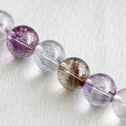 Natural Super Seven Crystal Necklace | Original Handmade Design, 9mm Beads & 925 Silver