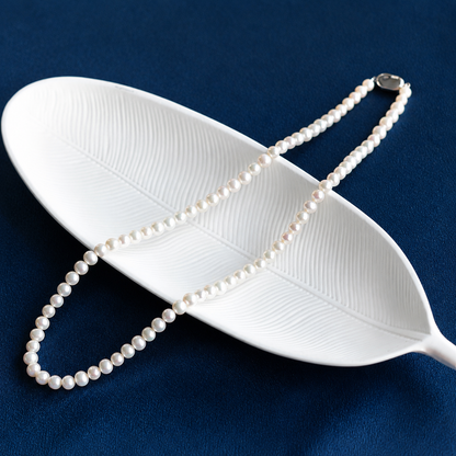 Natural Freshwater Pearl Necklace 5-6mm, Handmade Pearl Strand Necklace with 316 Stainless Steel Clasp, 45cm & 48.5cm Length Options