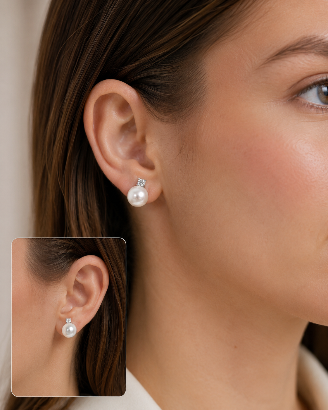 Freshwater Pearl Sparkling Stud Earrings – 8mm / 10mm – S925 Sterling Silver Posts – Gold / Silver