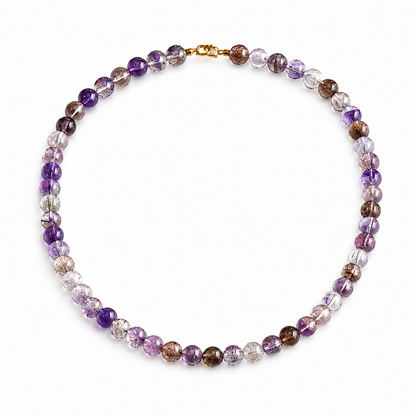 Natural Super Seven Crystal Necklace | Original Handmade Design, 9mm Beads & 925 Silver