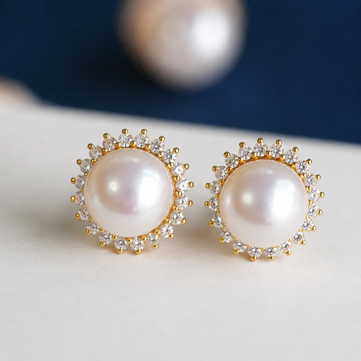 Sunflower Halo Freshwater Pearl Stud Earrings, Approx. 8mm & 10mm Pearl, S925 Sterling Silver Gold Plated Earrings for Women