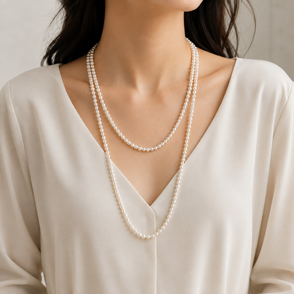 Long Freshwater Pearl Wrap Necklace – 47.6" / 121cm, 5–5.5mm Pearls, Convertible Double-Layer & Multi-Wrap Necklace