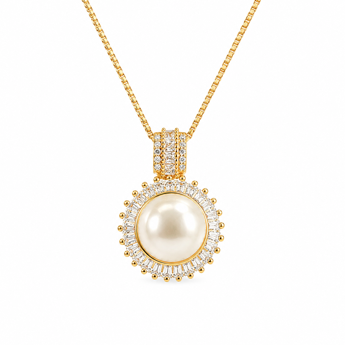10mm Freshwater Pearl Halo Pendant Necklace with 925 Sterling Silver Chain – Elegant Gift for Her