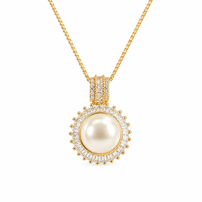 10mm Freshwater Pearl Halo Pendant Necklace with 925 Sterling Silver Chain – Elegant Gift for Her