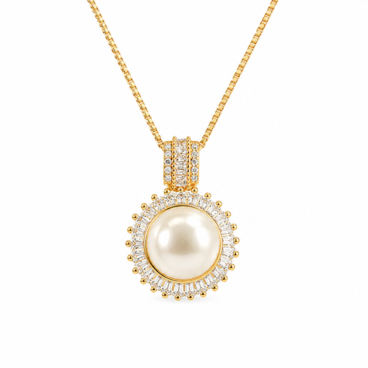 10mm Freshwater Pearl Halo Pendant Necklace with 925 Sterling Silver Chain – Elegant Gift for Her