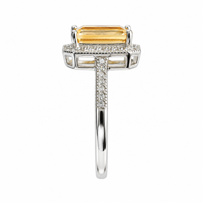 3 Carat Natural Citrine Halo Ring – Emerald-Cut 925 Sterling Silver Adjustable Statement Ring