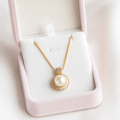 10mm Freshwater Pearl Halo Pendant Necklace with 925 Sterling Silver Chain – Elegant Gift for Her