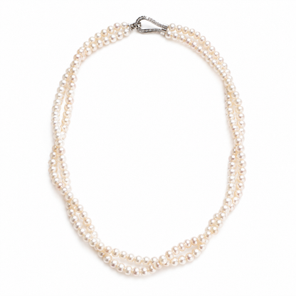 Double Strand Twisted Freshwater Pearl Necklace, Natural 5mm Pearl Layered Necklace, Elegant Gift for Women