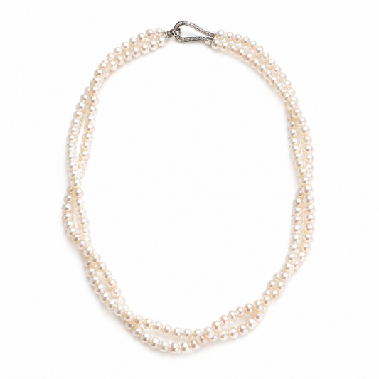 Double Strand Twisted Freshwater Pearl Necklace, Natural 5mm Pearl Layered Necklace, Elegant Gift for Women