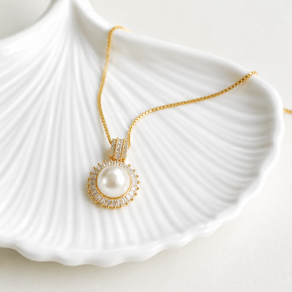 10mm Freshwater Pearl Halo Pendant Necklace with 925 Sterling Silver Chain – Elegant Gift for Her