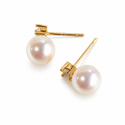 Freshwater Pearl Sparkling Stud Earrings – 8mm / 10mm – S925 Sterling Silver Posts – Gold / Silver