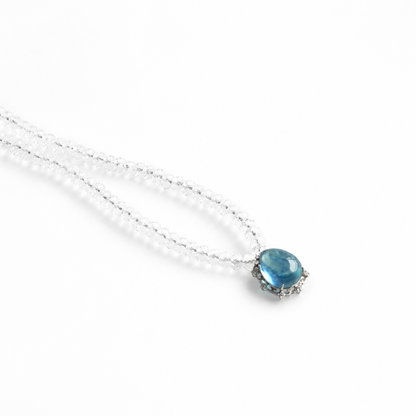 Original Design Natural Aquamarine & Faceted Clear Quartz Necklace | 925 Sterling Silver | Handmade