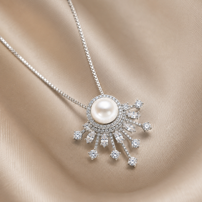 Radiant Sunburst Freshwater Pearl Necklace | 925 Sterling Silver
