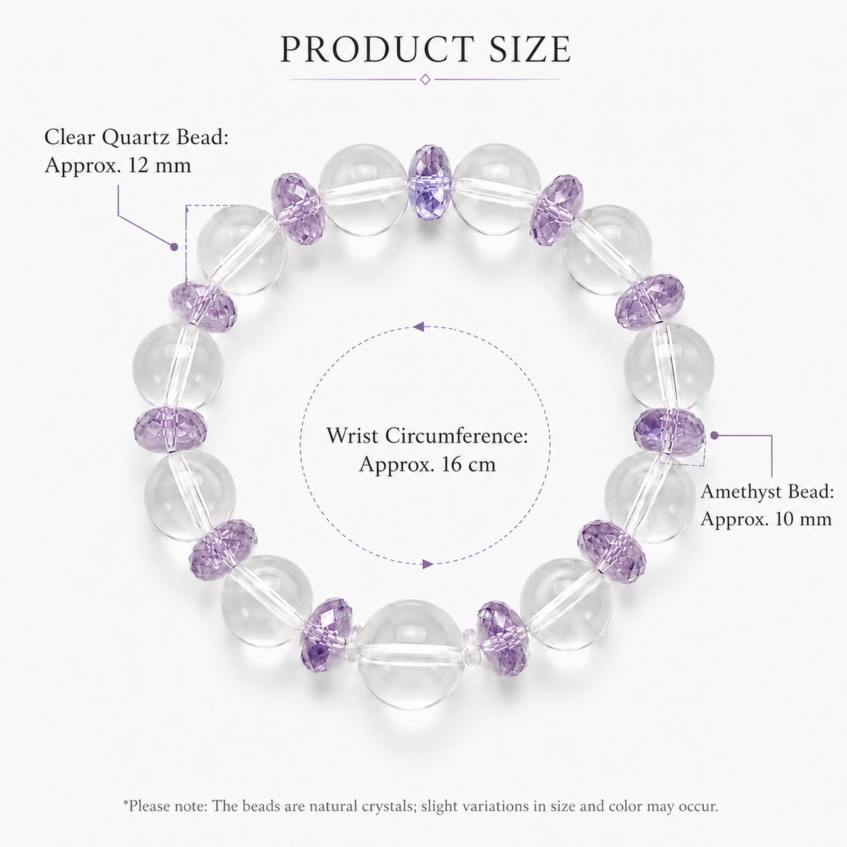 Natural Clear Quartz & Brazilian Amethyst Designer Bracelet – 12mm High-Clarity Quartz with Faceted Amethyst