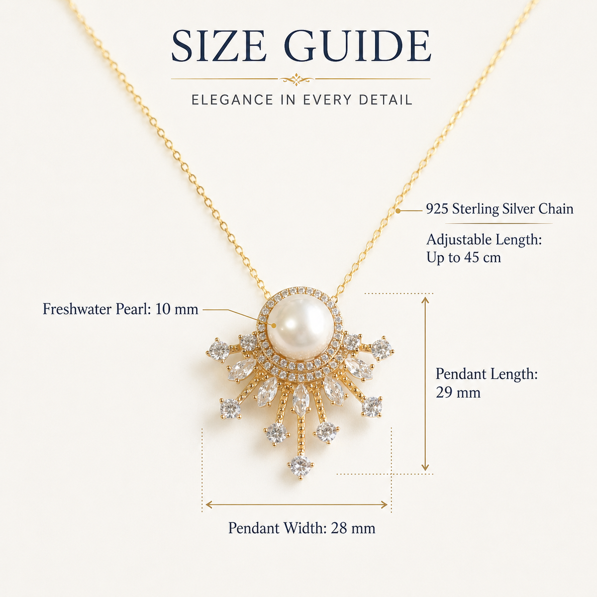 10mm Freshwater Pearl Sunburst Pendant Necklace with 925 Sterling Silver Chain – Elegant Gift for Her