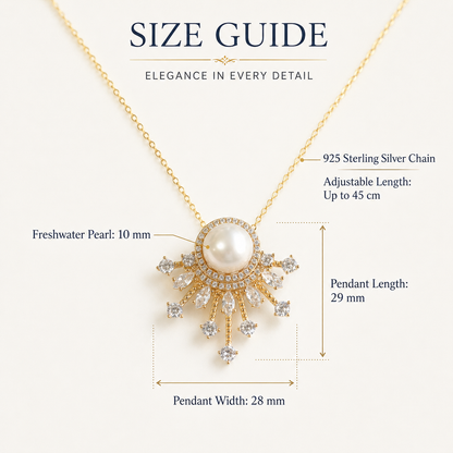 10mm Freshwater Pearl Sunburst Pendant Necklace with 925 Sterling Silver Chain – Elegant Gift for Her