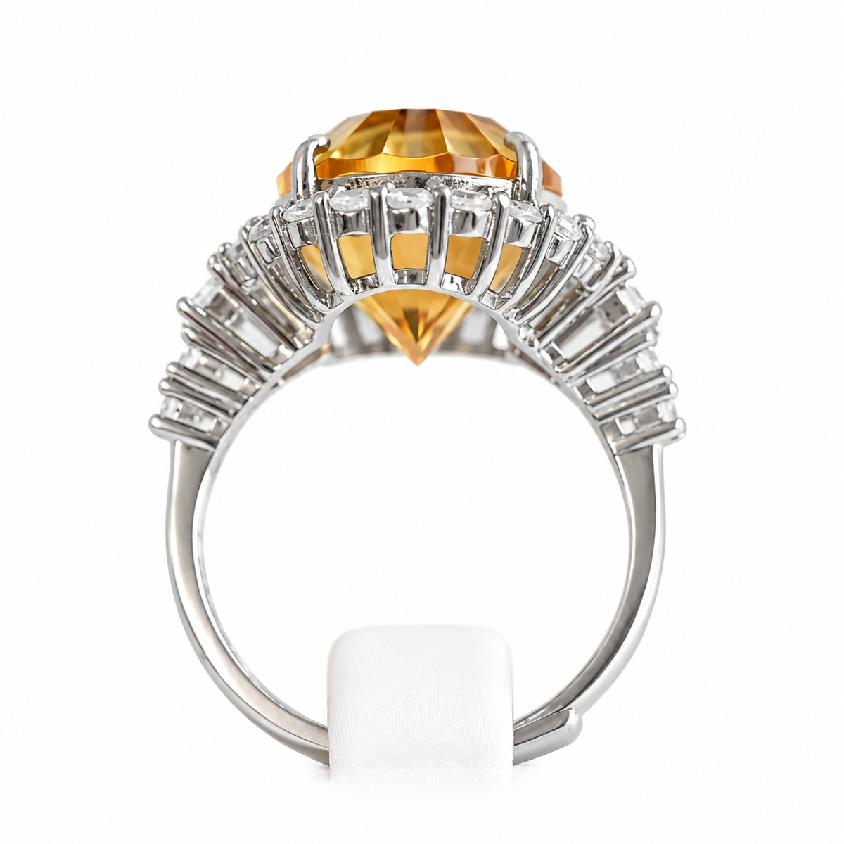 Approx. 10 Carat Brazilian Natural Citrine Oval Halo Statement Ring – 925 Sterling Silver Adjustable Ring