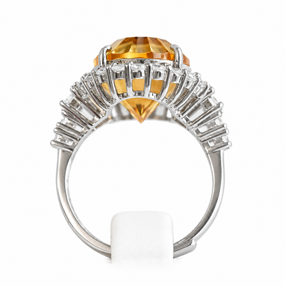 Approx. 10 Carat Brazilian Natural Citrine Oval Halo Statement Ring – 925 Sterling Silver Adjustable Ring