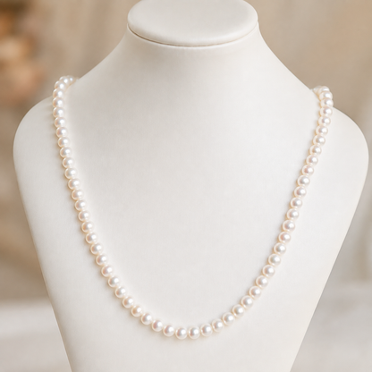 Natural Freshwater Pearl Necklace 5-6mm, Handmade Pearl Strand Necklace with 316 Stainless Steel Clasp, 45cm & 48.5cm Length Options