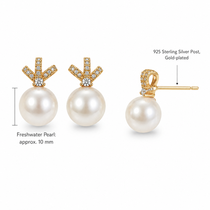 Freshwater Pearl Bow Stud Earrings – Approx. 10mm – Gold-Plated S925 Sterling Silver