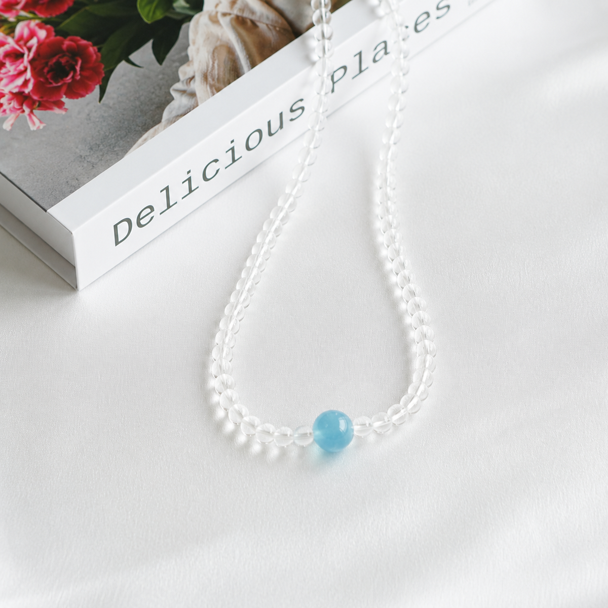 Handcrafted Aquamarine & Clear Quartz Necklace | Original Design with 925 Sterling Silver
