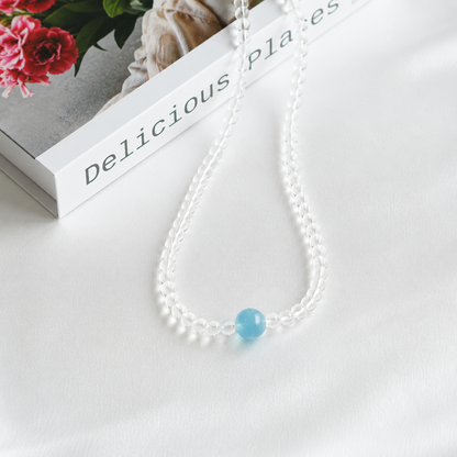 Handcrafted Aquamarine & Clear Quartz Necklace | Original Design with 925 Sterling Silver