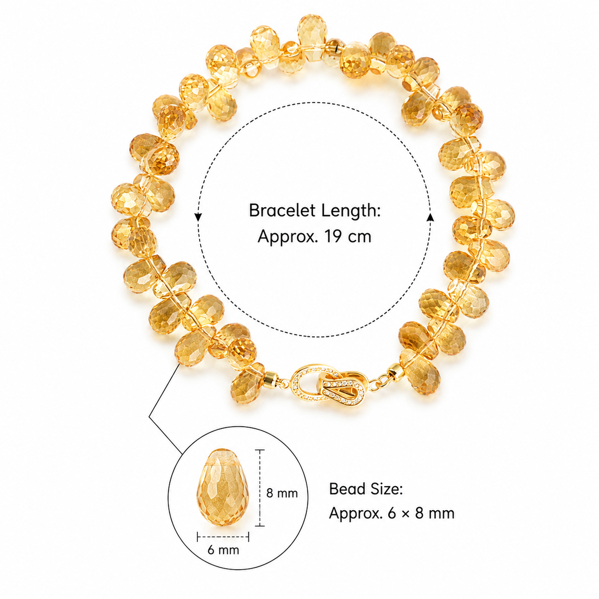 Brazilian Citrine Briolette Bracelet – Handmade Faceted Teardrop Gemstone Bracelet