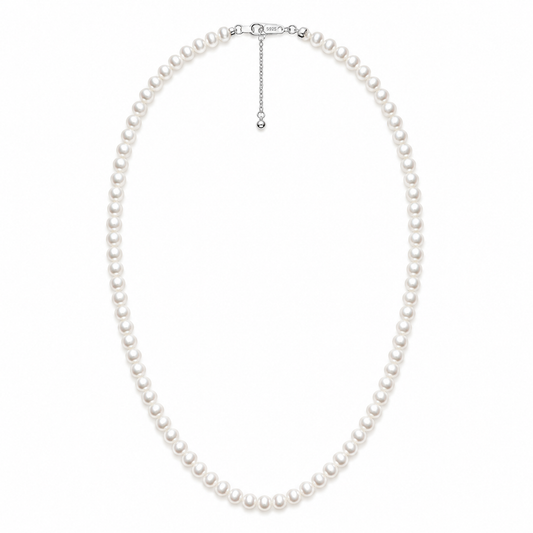 5-6mm Freshwater Pearl Necklace, Sterling Silver Clasp, Adjustable Length Pearl Choker Necklace, Elegant Everyday Jewelry