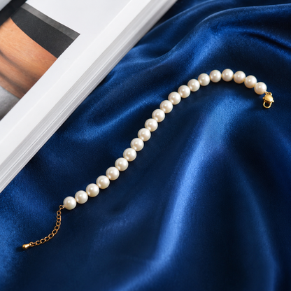 Natural Freshwater Pearl Bracelet 7-8mm Classic Round Pearl Bracelet Adjustable 17-20cm Gold Plated Stainless Steel Clasp Jewelry Gift for Women
