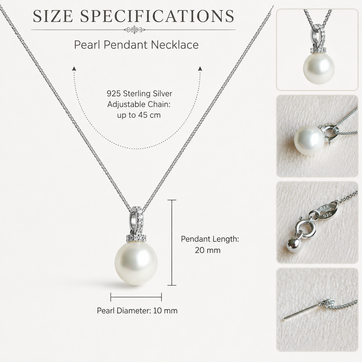 10mm Freshwater Pearl Pendant Necklace in 925 Sterling Silver – Elegant Everyday Jewelry