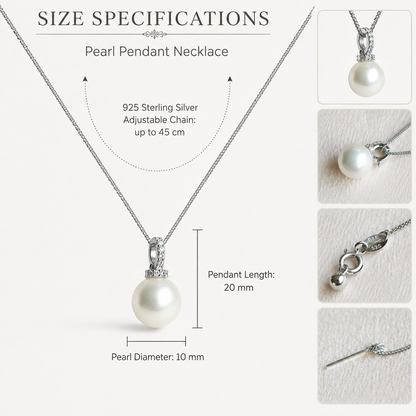10mm Freshwater Pearl Pendant Necklace in 925 Sterling Silver – Elegant Everyday Jewelry