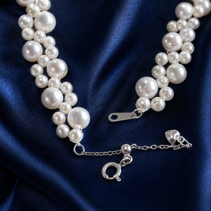 Triple Strand Freshwater Pearl Bracelet, Handmade Layered Pearl Jewelry with 925 Sterling Silver Clasp, Elegant Statement Bracelet Gift for Her